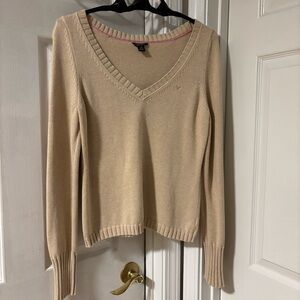 American Eagle Outfitters Y2K Academia Preppy Beige V-Neck Sweater Size Large